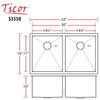 32" Ticor S3550 Pacific Series 16-Gauge Stainless Steel Undermount Double Basin Zero Radius Kitchen Sink 32" Ticor S3550 Pacific Series 16-Gauge Stainless Steel Undermount Double Basin Zero Radius Kitchen Sink