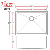 26" Ticor S3670 Pacific Series 16-Gauge Stainless Steel Undermount Single Basin Zero Radius Kitchen Sink