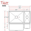 31.25" Ticor S6502 Pacific Series 16-Gauge Stainless Steel Undermount 70/30 Ratio Double Basin Zero Radius Kitchen Sink