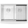 30" Ticor S5302 Bryce Series Curved Apron Front Graduated Basin Ledge 16-Gauge Stainless Steel Double Basin Zero Radius Kitchen Sink