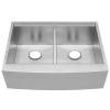 30" Ticor S5302 Bryce Series Curved Apron Front Graduated Basin Ledge 16-Gauge Stainless Steel Double Basin Zero Radius Kitchen Sink