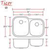 32.25" Ticor L3 Foster Series 18-Gauge Stainless Steel Undermount Double Basin Kitchen Sink 32.25" Ticor L3 Foster Series 18-Gauge Stainless Steel Undermount Double Basin Kitchen Sink
