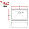 28" Ticor PLZ-24 Arlo Series 18-Gauge Stainless Steel Undermount Single Basin Kitchen Sink