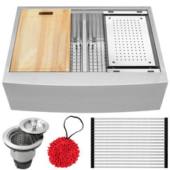 30" Ticor S5302 Bryce Series Curved Apron Front Graduated Basin Ledge 16-Gauge Stainless Steel Double Basin Zero Radius Kitchen Sink