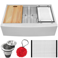 33" Ticor S5304 Bryce Series Curved Apron Front Graduated Basin Ledge 16-Gauge Stainless Steel Double Basin Zero Radius Kitchen Sink