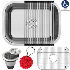 23" Ticor L51 Foster Series [ADA Compliant] 18-Gauge Stainless Steel Undermount Single Basin Kitchen Sink