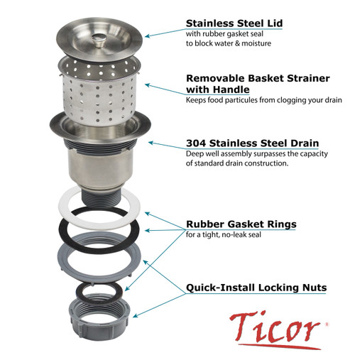 Ticor 3.5-inch Stainless Steel (Silver) Deluxe Strainer Drain TDELUXE