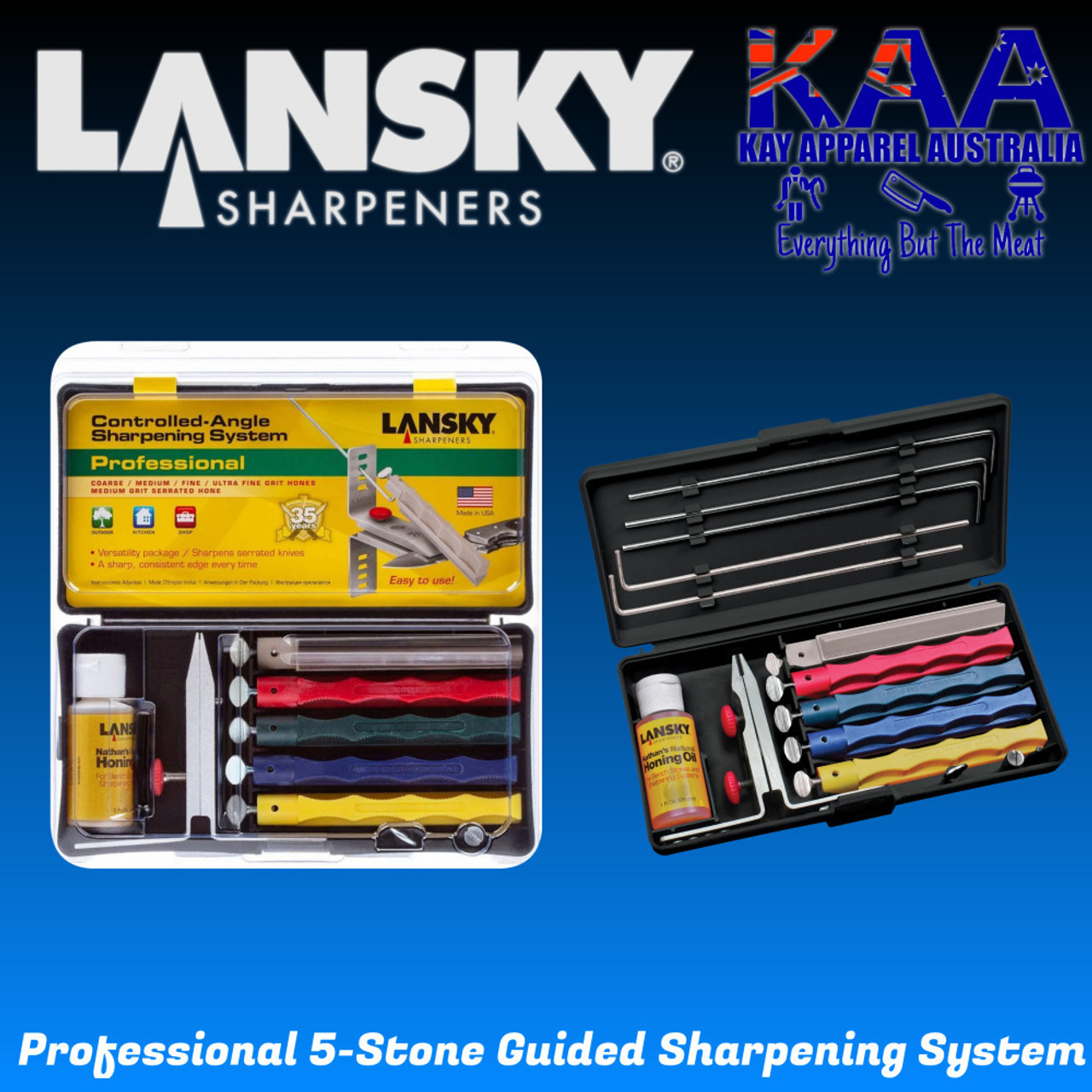 Lansky Professional Sharpening System, 5 Hone Stones + Guide Rods + Oil  #LKCPR 