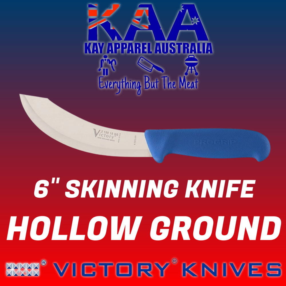 Victory Pro Grip Hollow Ground Wide Curved Skinning knife 6" Blue Kay