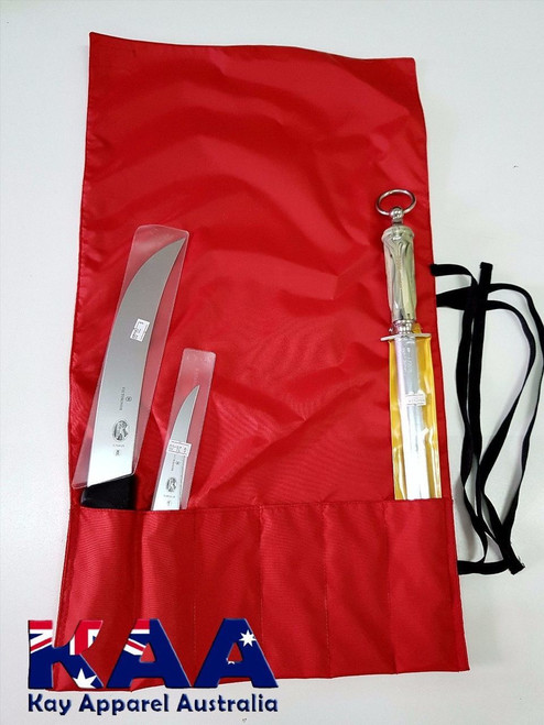 Butchers Knife Pouch Roll Red Water Resistant Nylon Knife Roll 6 Pocket