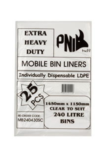 Extra Heavy Duty Mobile Bin Liners Clear 240LT 1450x1150mm 25 Pack 