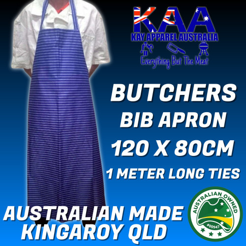 Butchers Stripe Blue Water Resistant Nylon Cleaning Bib Apron, 120x80cm