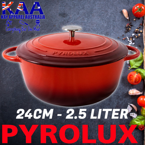 Pyrolux Pyrochef Cast Iron Casserole Dish 24cm - 2.5 Litre Red Pyrolux Pyrochef Cast Iron Casserole Dish 24cm - 2.5 Litre Red