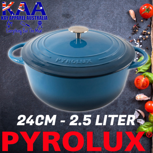 Pyrolux Pyrochef Cast Iron Casserole Dish 24cm - 2.5 Litre Blue Pyrolux Pyrochef Cast Iron Casserole Dish 24cm - 2.5 Litre Blue
