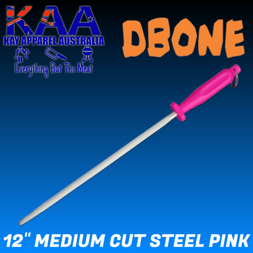 DBone Steel for Butchers, Round Medium Cut Stainless Steel 12 Inch Pink