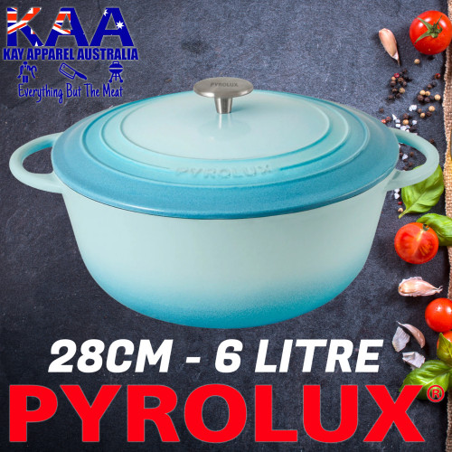 Pyrolux Pyrochef Cast Iron Casserole Dish 28cm - 6 Litre Duck Egg Blue
