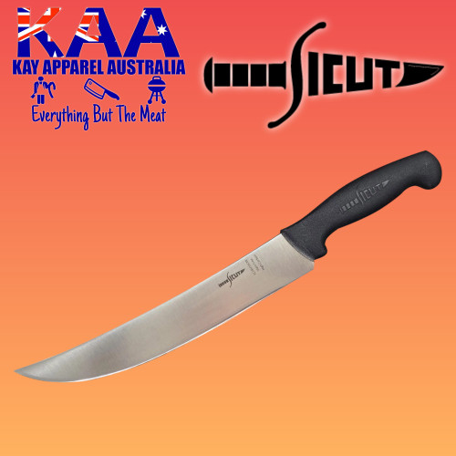 SICUT 10″ Butchers Cimeter Steak Slicing Knife Black – High-Carbon Stainless Steel with Ergonomic Polypropylene Handle