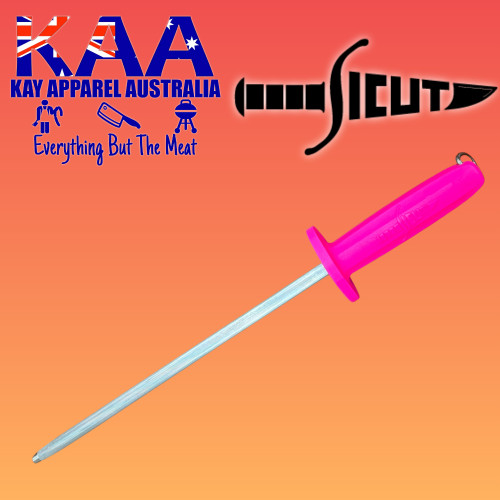 Sicut Steel for Butchers, Round Medium Cut Stainless Steel 10 Inch Pink