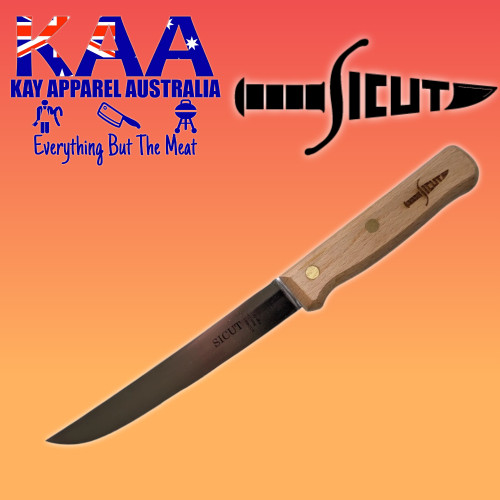 SICUT Wide Boning Knife 6 Blade with Beech Wood Handle