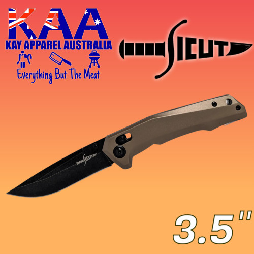 SICUT EDC Axis Lock Folding Knife 3.5 inch High Carbon Stainless Steel Blade – Tan Aluminium Handle