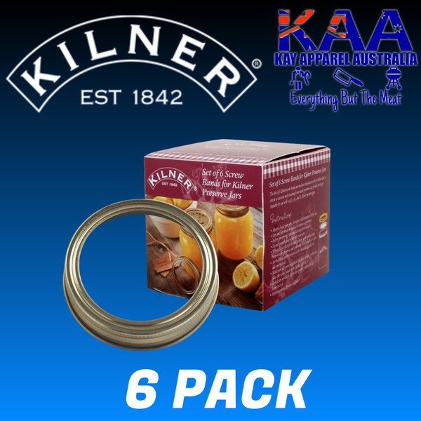 Kilner Genuine Glass Preserving Jar Lid Seal Screw Bands 6 Pack, 0025.397