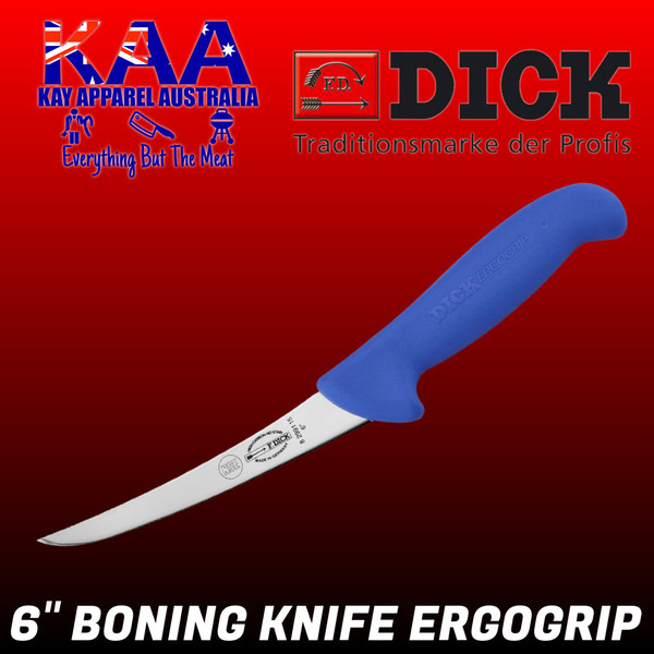 F.Dick 6" ErgoGrip Boning Knife, Curved Blade Stiff Blue, 8 2991 15