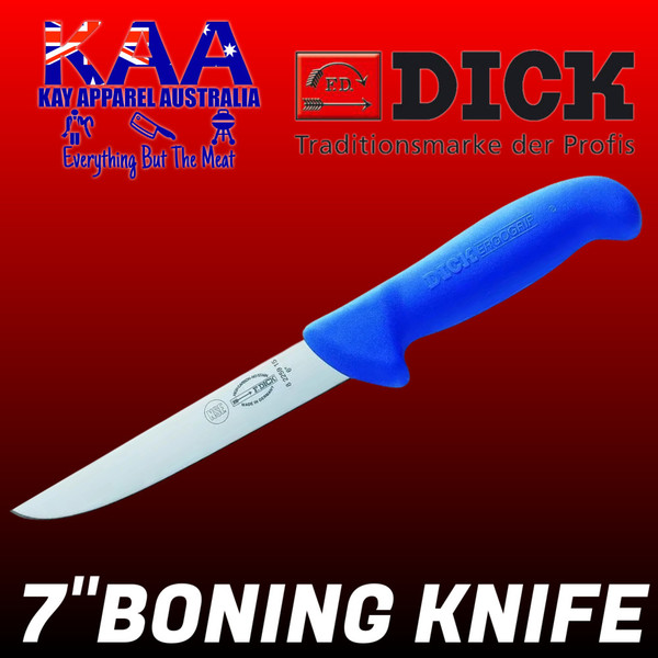 F.Dick 7″ Ergogrip Straight Wide Blade Stiff Boning Knife Blue, 8 2259 18