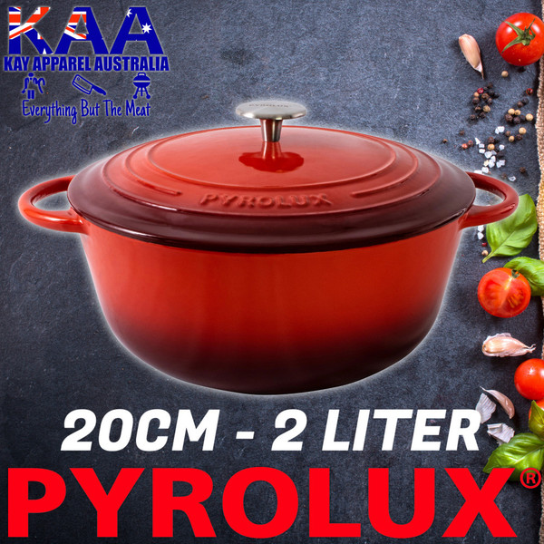 Pyrolux Pyrochef Cast Iron Casserole Dish 20cm - 2 Litre Red