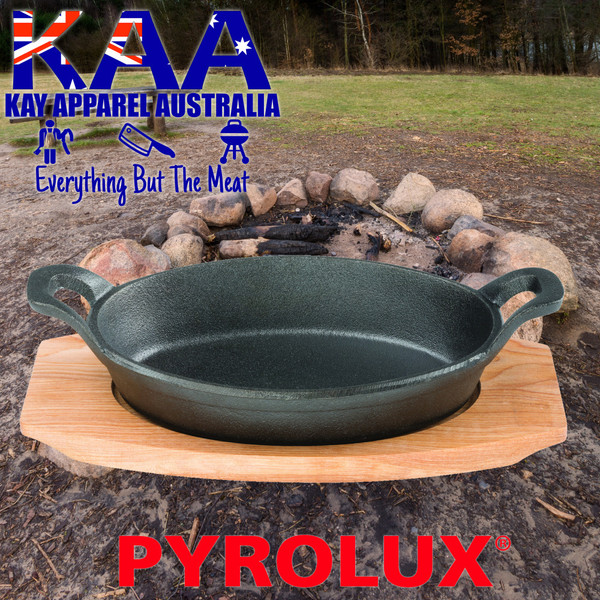 Pyrolux Pyrocast Cast Iron Oval Gratin with Maple Tray 21.7cm x 15cm