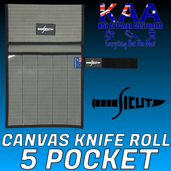 Sicut Rip Stop Canvas 5 Pocket Knife Roll - Clear Front - Australian Made Sicut Rip Stop Canvas 5 Pocket Knife Roll - Clear Front - Australian Made