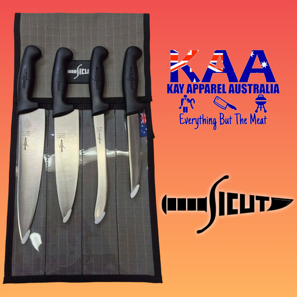 SICUT Chefs Kitchen Knife Set – 4 Piece Professional Knife Set with Heavy Duty Canvas Wrap