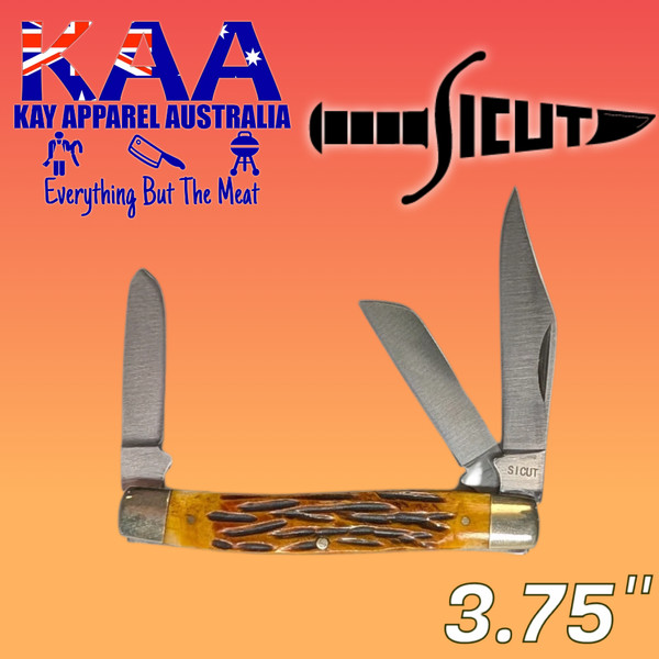 SICUT Traditional Stockman Folding Knife 3.75 inch  Genuine Bone Handle
