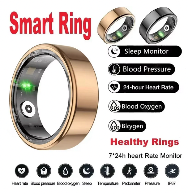 Luxglow Smart Ring with Heart Rate, Blood Pressure, Oxygen Monitor, IP68  Waterproof, and Sleep Tracking