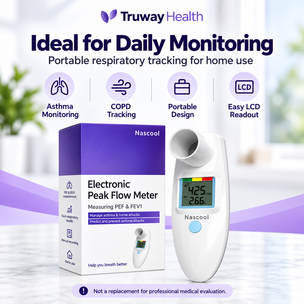 Nascool Digital Peak Flow Meter PEF & FEV1 | Truway Health