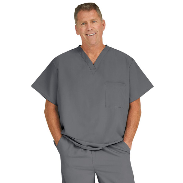 Fifth ave Unisex Stretch V-Neck Scrub Tops with 1 Pocket - Charcoal