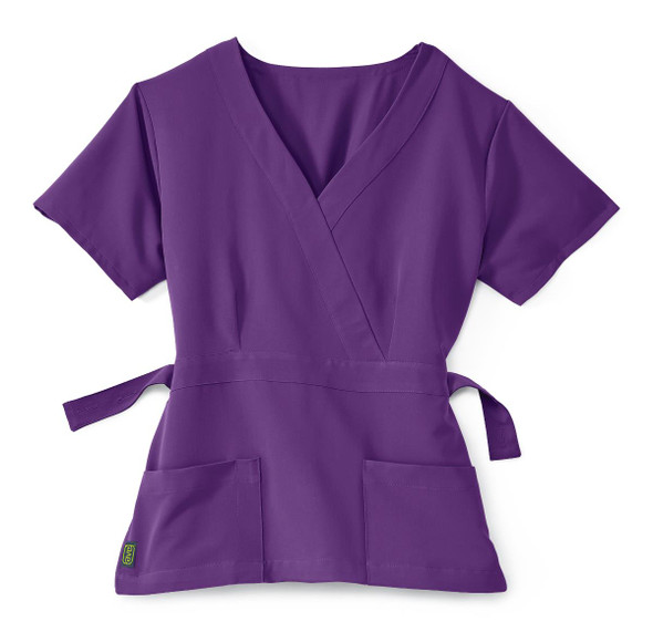 Park ave Women's Stretch Mock-Wrap Scrub Tops with Pockets - Regal Purple