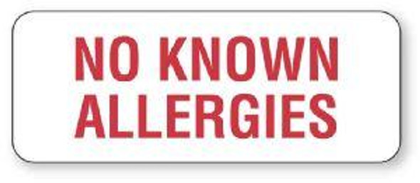 "No Known Allergies" Allergy Alert Labels