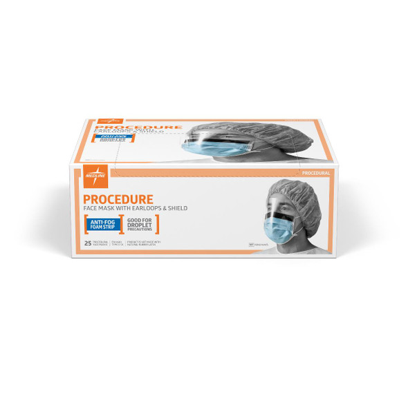 Medline Basic Procedure Face Mask with Ear Loops and Anti-Fog Shield