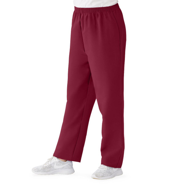 ComfortEase Women's Elastic Waist Scrub Pants with 2 Pockets - Wine