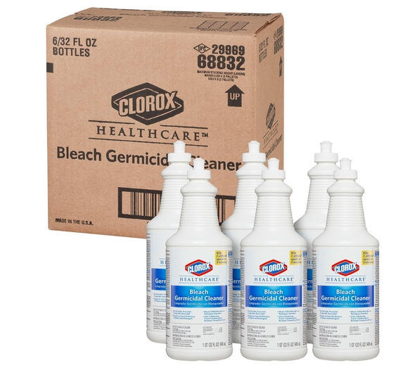 Clorox Healthcare Bleach Germicidal Cleaner, 32 fl oz - 6 Pack, EPA Registered, Pull-Top Bottle