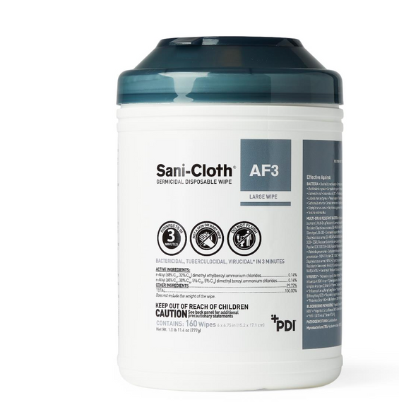Sani-Cloth AF3 Germicidal Wipes - 6" x 6.75" Quick Disinfectant Wipes, 160 Count Carton - Alcohol-Free, Effective Against Bacteria & Viruses