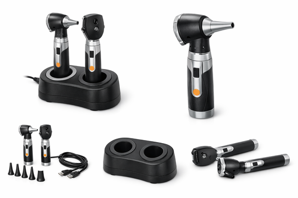 Truway Health™ VMT-EO200 Fiber Optic ENT Diagnostic Otoscope & Ophthalmoscope Rechargeable Seat Charger Examination System – Professional Clinical Diagnostic Series