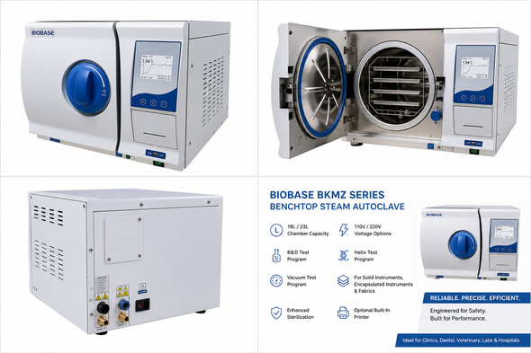 BIOBASE BKMZ Series 18L–23L Benchtop Steam Autoclave Sterilizer — 110V or 220V, Vacuum Testing, B&D and Helix Programs | Factory-Direct Supply