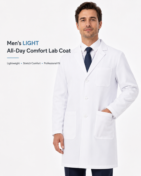 Classico U07 Men’s LIGHT All-Day Comfort Lab Coat — Lightweight Stretch, Quick-Drying, No-Iron Professional Medical Coat | US/EU Sizes S–3XL