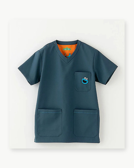 Classico R79 Unisex Scrub Canvas Club: SESAME STREET Scrub Top — Dark Green, Stretch Performance Medical Apparel
