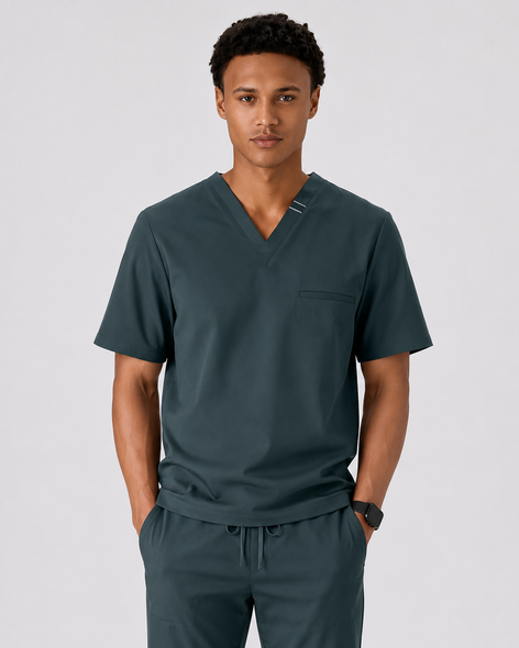 Classico U01 Men’s DECO Elegant Stretch Scrub Top — Green, Lightweight Wool-Like Performance Medical Uniform | US/EU Sizes S–XXL