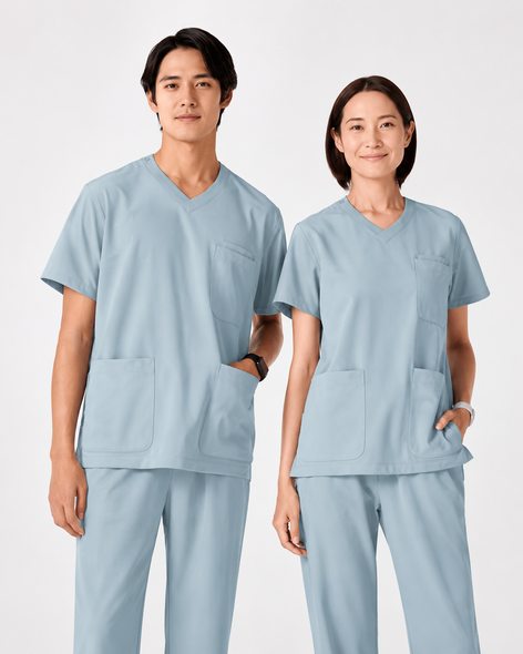 369 Unisex Cool-Tech Medical Scrub Top — Breathable Clinical Workwear, Grayish Blue