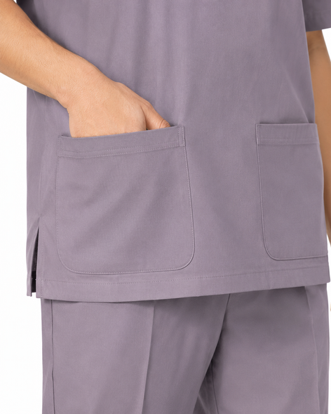 Classico 166 Men’s DEO Anti-Odor Fresh Scrub Top — Antibacterial Odor-Control Medical Workwear, Purple Gray, S–XXL