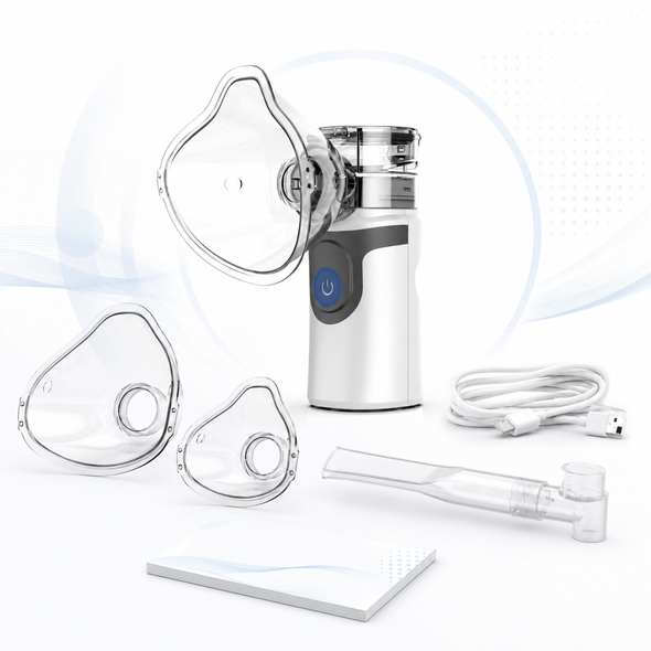 JA-UN101 Portable Rechargeable Mesh Nebulizer – Handheld Low-Noise Aerosol Delivery System with Adult and Pediatric Masks, 10 mL Medication Cup