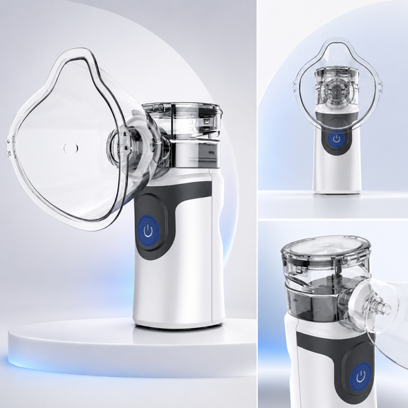 JA-UN101 Portable Rechargeable Mesh Nebulizer – Handheld Low-Noise Aerosol Delivery System with Adult and Pediatric Masks, 10 mL Medication Cup